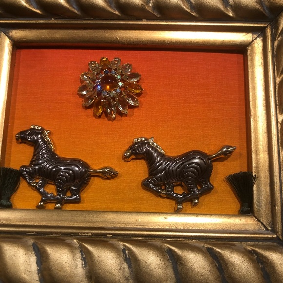 FRAMED JEWELRY ART COLLAGE “AFRICAN PLAINS “ SUNSET OMBRÉ COLORS UNIQUE HANDMADE - Picture 3 of 8